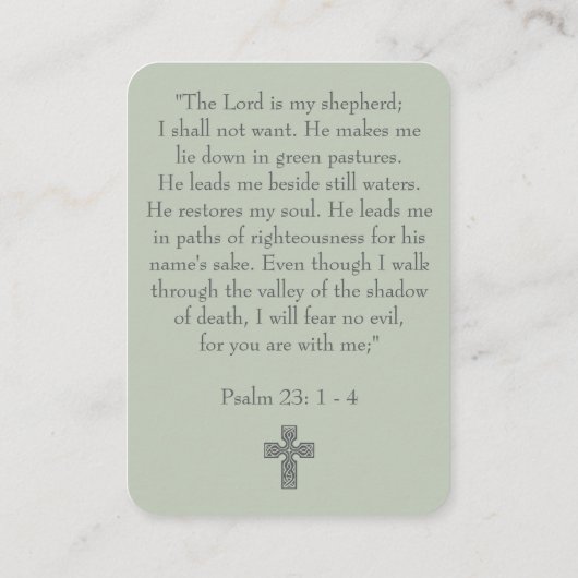 Modern Sage Green Funeral Psalm 23 Prayer Card 名刺 (裏面)