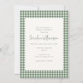 Modern Sage Green Gingham Plaid Bridal Shower 招待状 (正面)