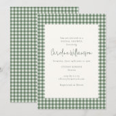 Modern Sage Green Gingham Plaid Bridal Shower 招待状 (正面/裏面)