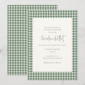 Modern Sage Green Gingham Plaid Couples Shower 招待状 (正面/裏面)