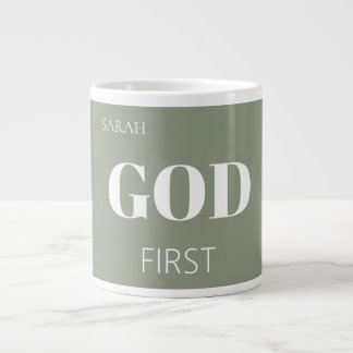 Modern Sage Green God First Faith Saying Slogan  ジャンボコーヒーマグカップ