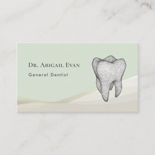 Modern Sage Green & Gold 3D Tooth Icon Dentist 名刺 (正面)