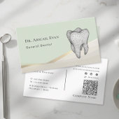 Modern Sage Green & Gold 3D Tooth Icon Dentist 名刺