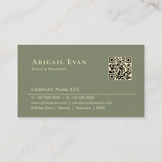 Modern Sage Green Gold Feather Logo Notary Service 名刺 (裏面)