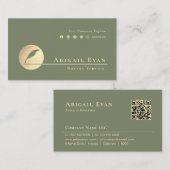 Modern Sage Green Gold Feather Logo Notary Service 名刺 (正面/裏面)