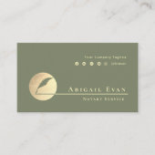 Modern Sage Green Gold Feather Logo Notary Service 名刺 (正面)
