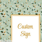 Modern Sage Green Gold Foliage Wedding Custom Sign ポスター