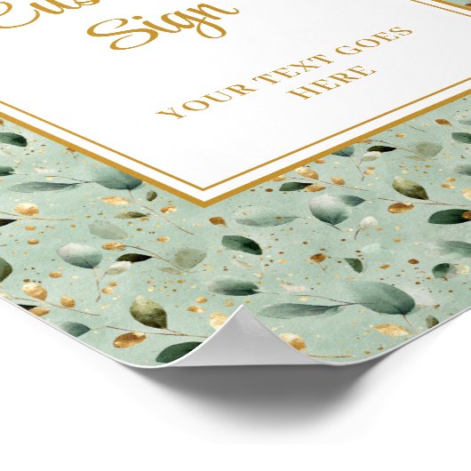Modern Sage Green Gold Foliage Wedding Custom Sign ポスター (角)