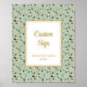 Modern Sage Green Gold Foliage Wedding Custom Sign ポスター (正面)