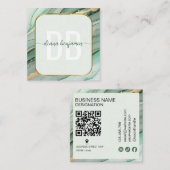 Modern Sage Green Gold monogram Qr Code スクエア名刺 (正面/裏面)
