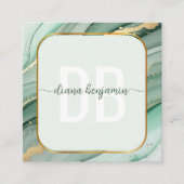 Modern Sage Green Gold monogram Qr Code スクエア名刺 (正面)