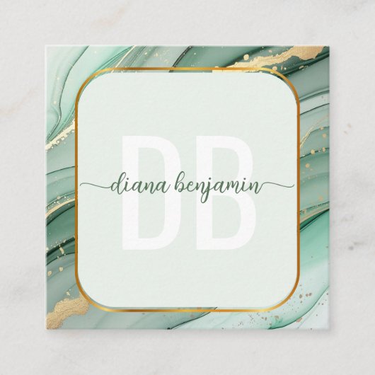 Modern Sage Green Gold monogram Qr Code スクエア名刺 (正面)