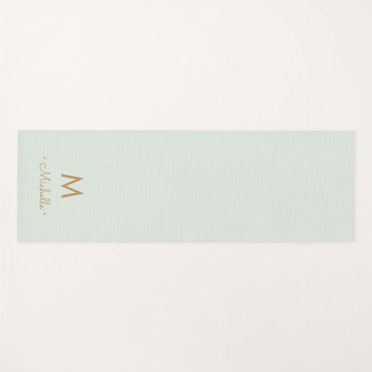 Modern Sage Green Gold Script Monogram ヨガマット (正面(横))