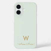 Modern Sage Green Gold Script Monogram Case-Mate iPhoneケース (裏面)