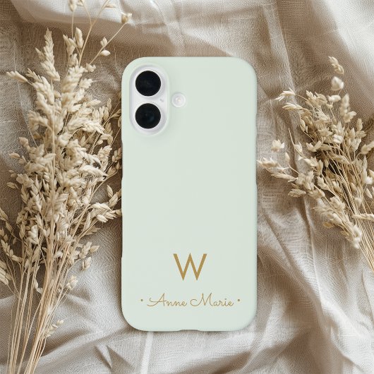 Modern Sage Green Gold Script Monogram Case-Mate iPhoneケース