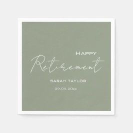 Modern Sage Green Happy Retirement Personalized  スタンダードカクテルナプキン