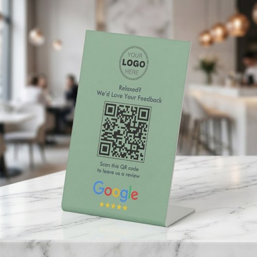 Modern Sage Green Minimalist QR Code Review 台座サイン