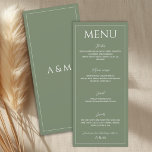 Modern sage green minimalist wedding メニュー<br><div class="desc">Modern and simple wedding menu in sage green. Clean and easy-to-read design that matches a minimalist modern wedding theme. Includes course description - starter,  main course,  desert and drinks information which is easy to edit and personalize.</div>