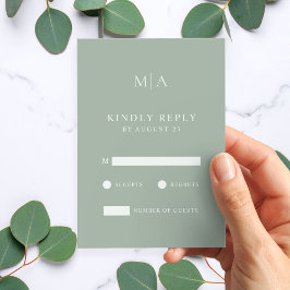Modern Sage Green Minimalist Wedding  出欠カード