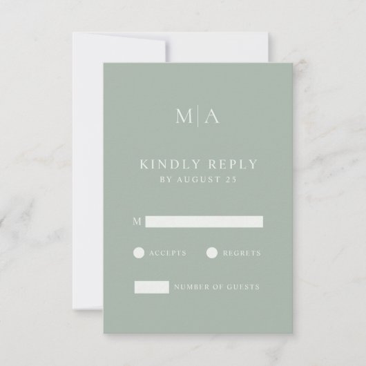 Modern Sage Green Minimalist Wedding  出欠カード (正面)