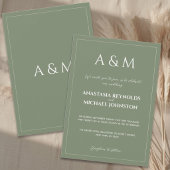 Modern sage green minimalist wedding 招待状