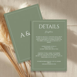 Modern sage green minimalist wedding details エンクロージャーカード
