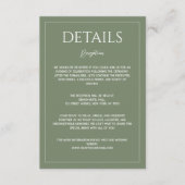 Modern sage green minimalist wedding details エンクロージャーカード (正面)