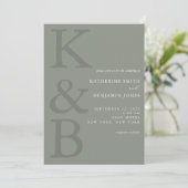 Modern Sage Green Monogram All in One Wedding 招待状 (スタンド正面)