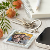 Modern Sage Green Personalized Family Photo キーホルダー (正面右)