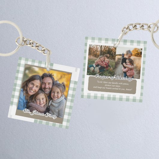 Modern Sage Green Personalized Family Photo キーホルダー