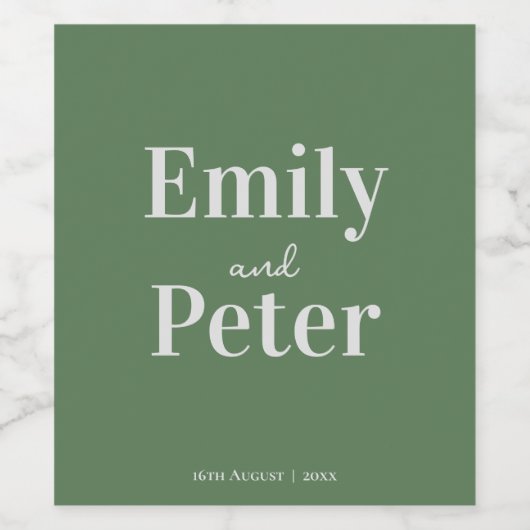 Modern Sage Green Personalized Wedding ワインラベル (シングルラベル)
