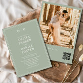 Modern Sage Green Photo QR Code Wedding 招待状