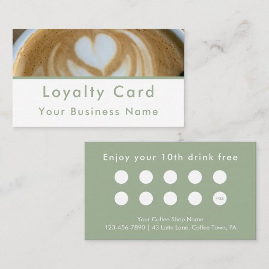 Modern Sage Green Photo Template Custom ロイヤリティカード (正面/裏面)