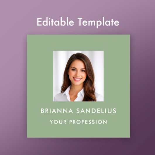 Modern Sage Green Photo Template Professional スクエア名刺