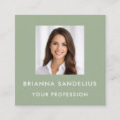 Modern Sage Green Photo Template Professional スクエア名刺 (正面)