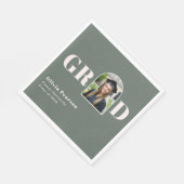 Modern Sage Green Pink Arch Photo Graduation スタンダードランチョンナプキン (角)