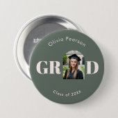 Modern Sage Green Pink Arch Photo Graduation 缶バッジ (正面&裏面)