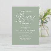 Modern Sage Green Pizza Wedding Rehearsal 招待状 (スタンド正面)
