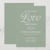 Modern Sage Green Pizza Wedding Rehearsal 招待状 (正面/裏面)