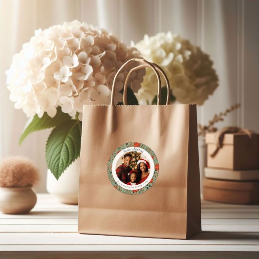 Modern Sage Green Poinsettia Botanical Christmas ラウンドシール