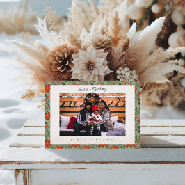 Modern Sage Green Poinsettia Photo Christmas シーズンカード