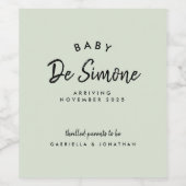 Modern Sage Green Pregnancy Announcement  ワインラベル (シングルラベル)