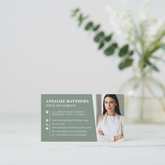 Modern Sage Green Professional Photo 名刺 (スタンド正面)