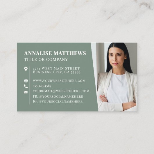 Modern Sage Green Professional Photo 名刺 (正面)