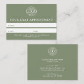 Modern Sage Green Professional Simple Reminder 予約カード (正面/裏面)