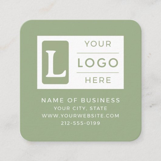 Modern Sage Green QR Code Minimalist Custom Logo スクエア名刺 (正面)