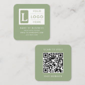 Modern Sage Green QR Code Minimalist Custom Logo スクエア名刺 (正面/裏面)