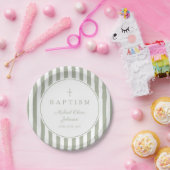 Modern Sage Green Religious Cross Baptism ペーパープレート (パーティー)