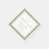 Modern Sage Green Religious Cross Boy Baptism スタンダードカクテルナプキン (角)