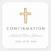 Modern Sage Green Religious Cross Boy Confirmation スクエアシール (正面)